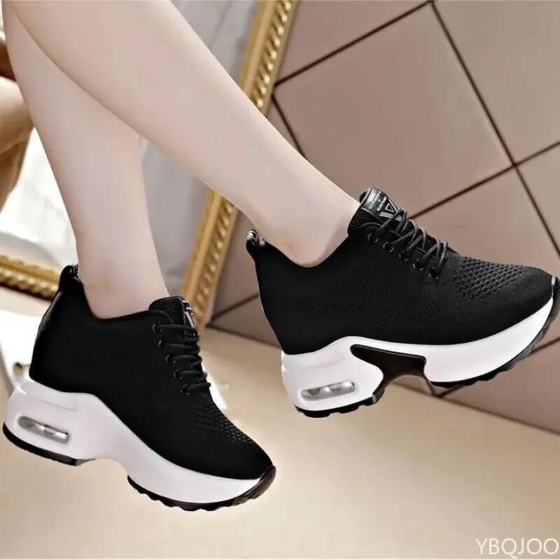 Ddmyoutdoor Mesh Breathable Casual Sneakers Women Spring Platform Heels Wedges Height Increasing Knitted Ladies Vulcanized Shoes Outdoor Shoes