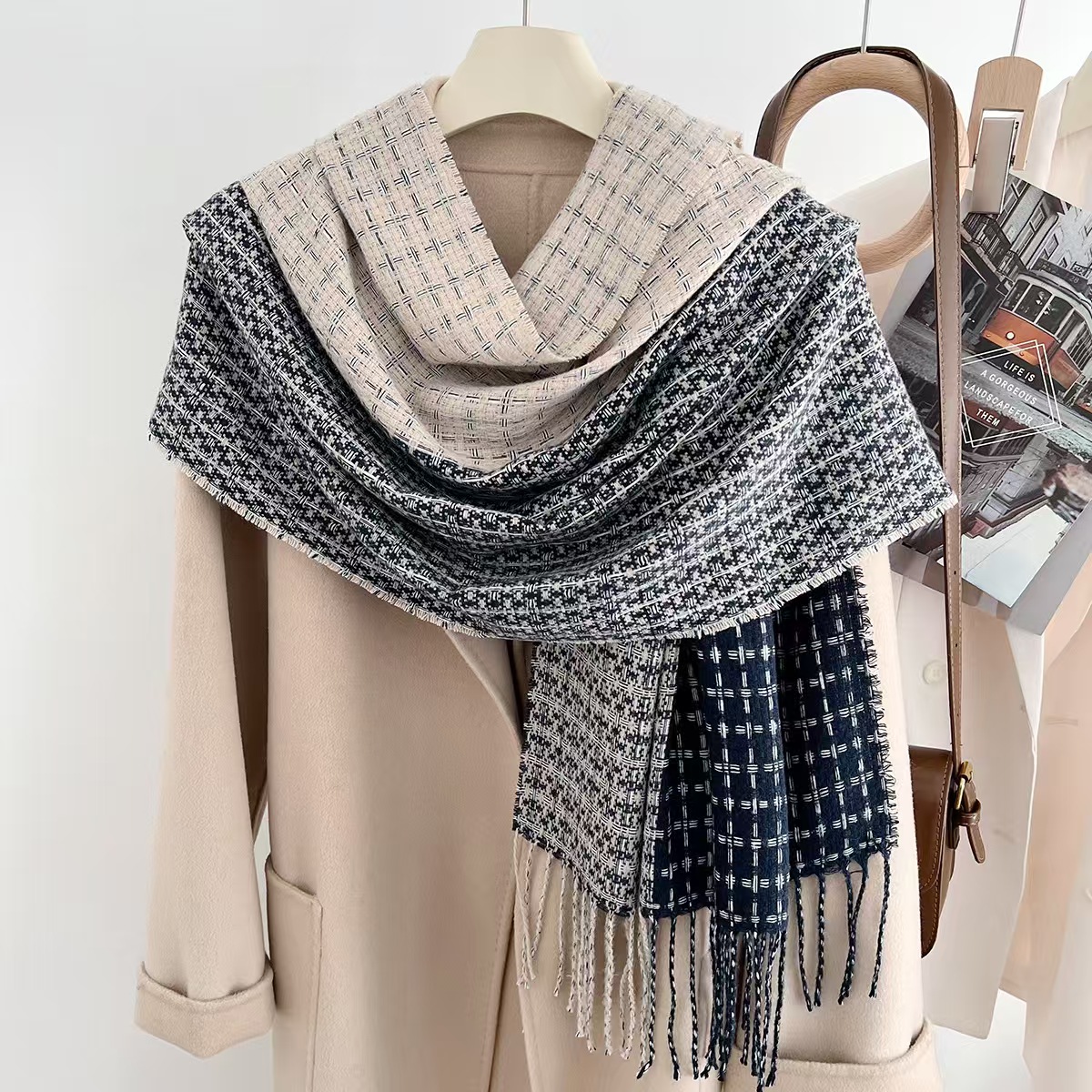 IIII New color matching small plaid cashmere scarf temperament versatile warm neck scarf winter cold protection outer shawl