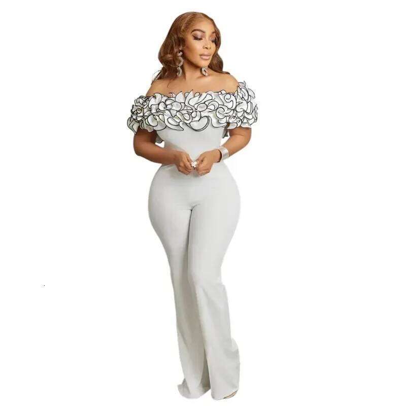 African Clothes for Women Summer Elegant Short Sleeve White Black Party Evening Long Jumpsuit Outfits Dashiki Africa Clothing