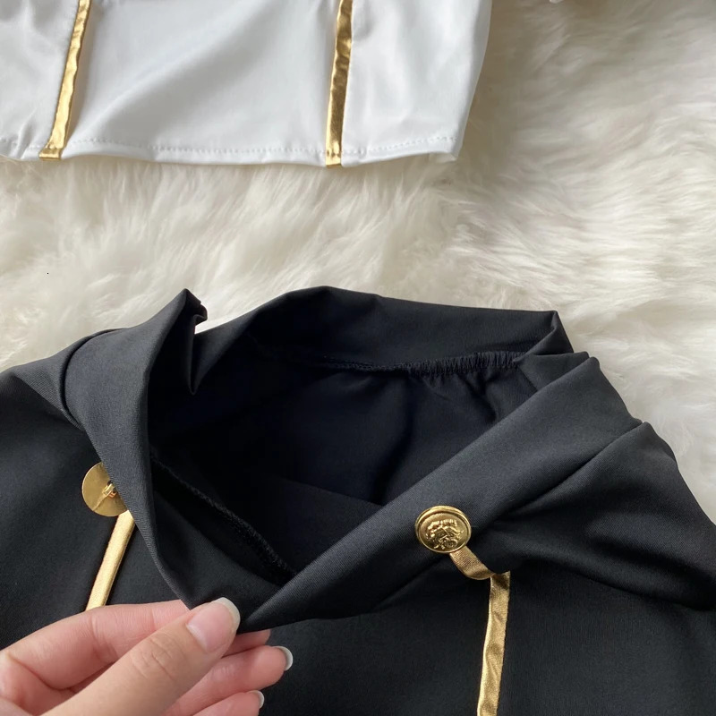 Sexy Suits Lace Patchwork Turn-down Collar Tops Mini Skirt Underpants 3 Pieces Erotic Pajamas Sets Cosplay Captain Women Clothes 250603