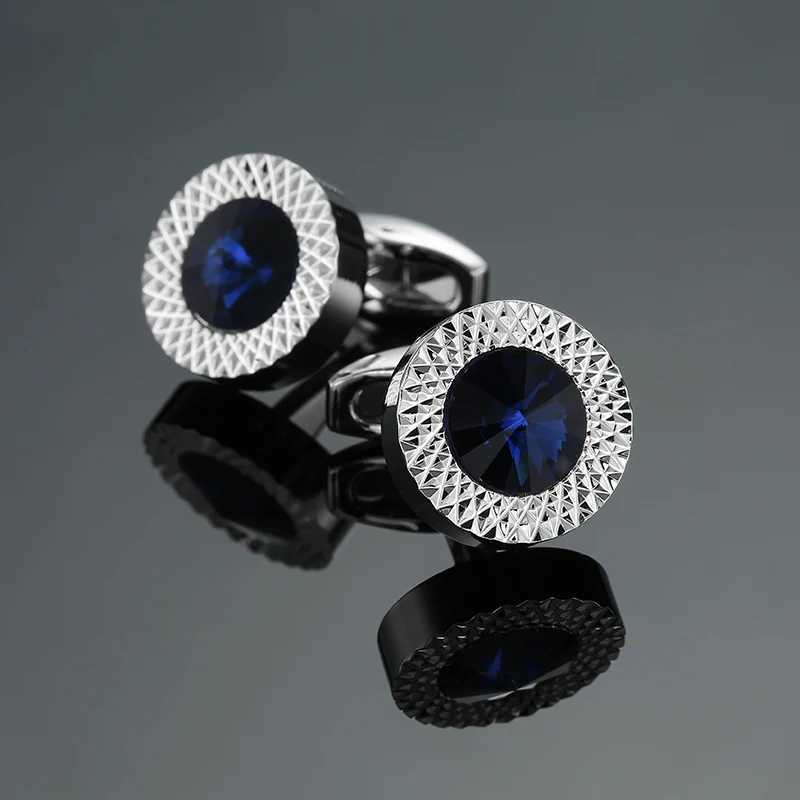 Novelty Luxury Blue White Crystal Cufflinks for Men Brand High Quality Design Gold Silver Cuffbutton Shirt Jewelry W250606