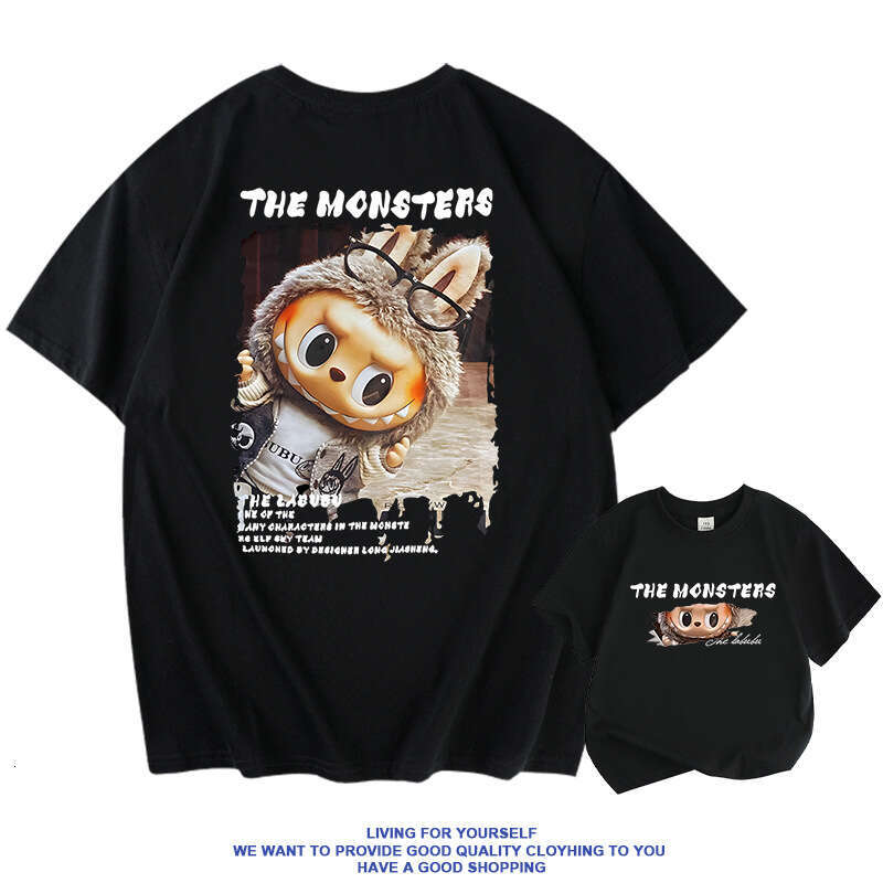 Labubu Cartoon Merchandise T-Shirt Short Sleeve Couple Unisex Pure Cotton Versatile Casual Top Cute Trendy 2025 New Style Labubu Fashion T-Shirt