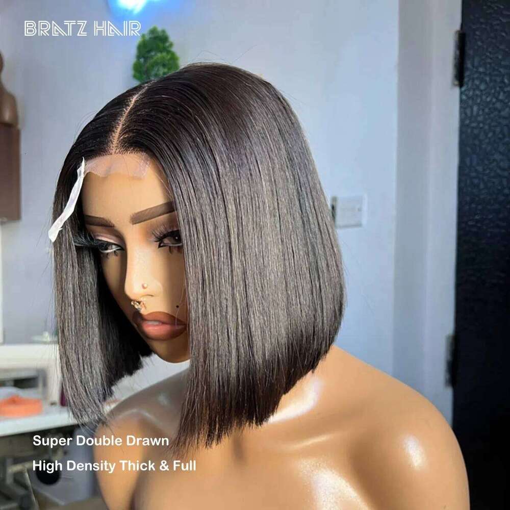 Super Double Drawn Vieamese Straight 2x6 Kim K Closure Wig Natural Color 13x6 13x4 HD Lace Frontal Bob Wigs Pre Plucked