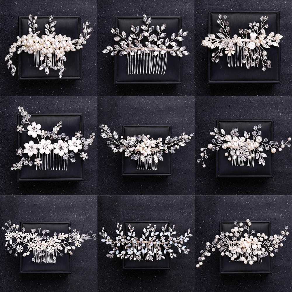 Silver Color Flower Pearl Crystal Wedding Hair Comb Hairpin Headband For Bride Women Wedding Hair Accessories Jewelry Tiara Gift Z250605