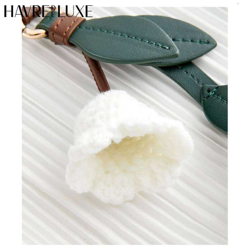 Cherry Blossoms Charm Handmade Cowhide Woven Flower Pendant Knitted High-End Bag Accessories