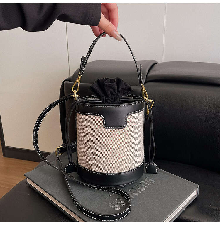 Color-Block Handheld Bucket for Women 2025 New Trendy Fashion Cylinder Single Shoulder Crossbody Bag