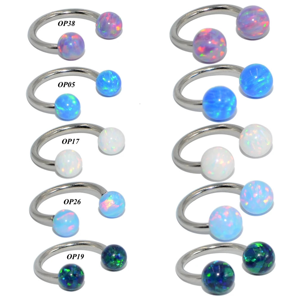 1PC Opal Ball Circular Ring Horseshoe Barbell Nose Ring Ear Tragus Cartilage Helix Earring Stud Labret Lip Ring Jewelry 250605