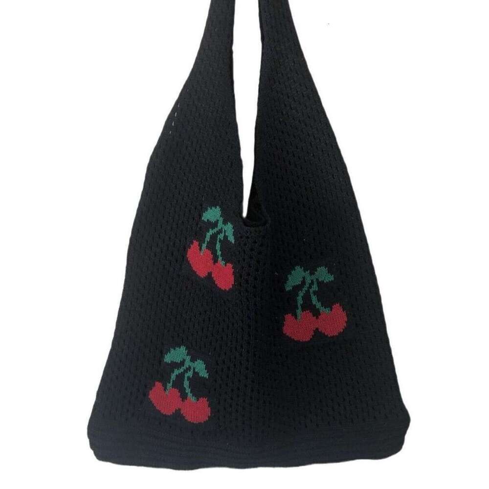 New INS Style Knitted Woven Large Capacity Tote Cherry Shoulder Bag B5