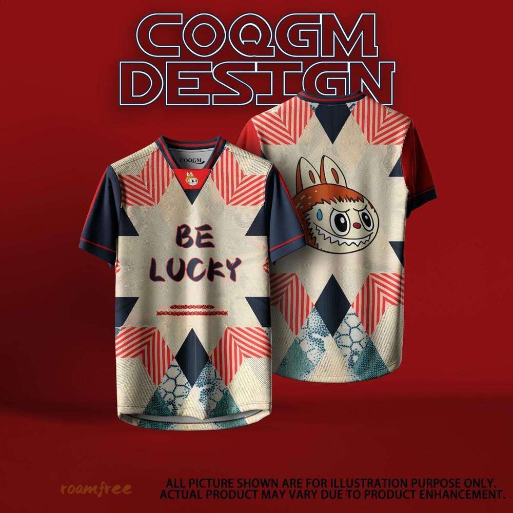 Labubu Printed Cartoon Washed Gradient T-Shirt Trendy Brand Pure Cotton Crew Neck Loose Short Sleeve