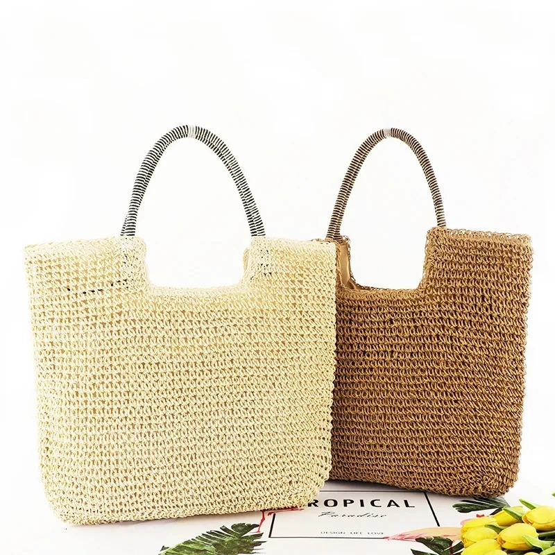 Vintage Handbag Large Capacity Beach Rattan Handmade Kintted Bohemian Straw Bag for Women Summer Travel Shoulder Bag 250530
