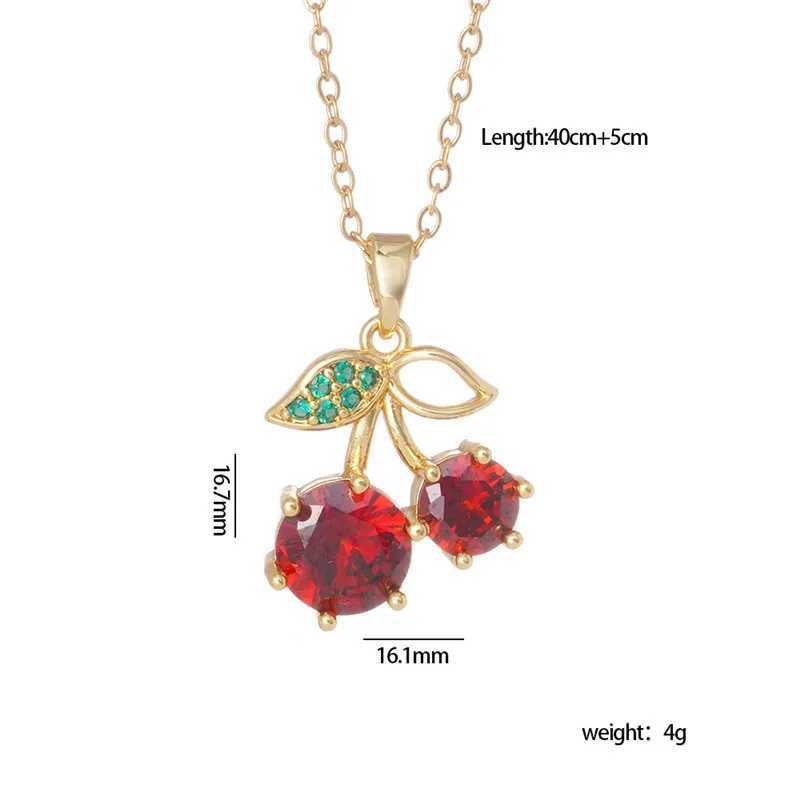 Light Luxury Cherry Zircon Pendant Necklace Stainless Steel Chains Fashion Choker Jewelry Birthday Gifts For Women Girls Y250605