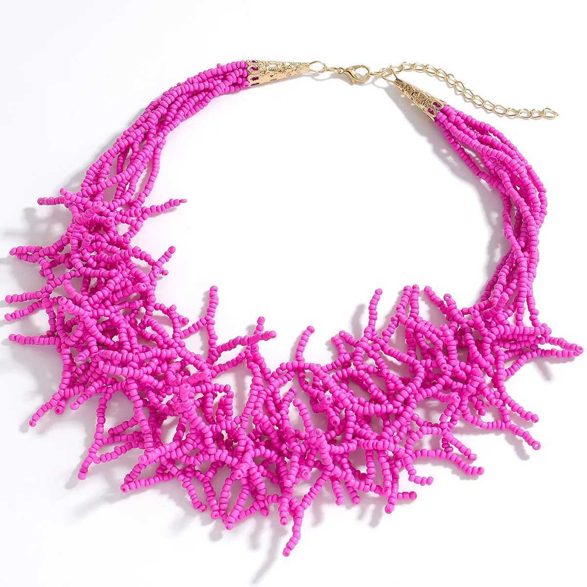 Fashion Colorful Beads Coral Necklace For Women Boho Ethnic Retro Multilayer Summer Vacation Sea Beach Jewelry Gift Girlfriend Y250605