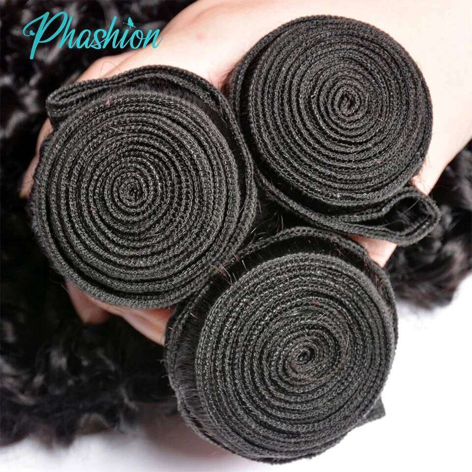 Phashion Kinky Curly Human Hair Bundles With 13x6 Lace Front Closure HD Transparent Brazilian Jerry Curl Weave and Closures Soft
