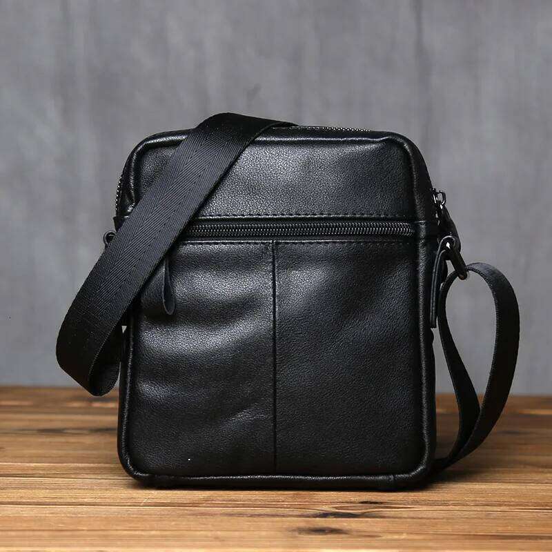 NZPJ Genuine Leather Shoulder Fashionable Top Layer Cowhide Crossbody Bag, Trendy Vertical Men's Mobile Phone Bag
