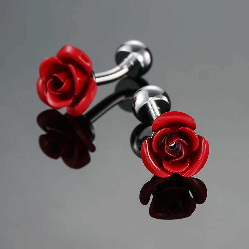 High quality mens French shirt cufflinks metal Romantic Red Love Rose cuff buttons business suit accessory jewelry gifts W250606