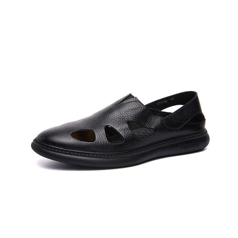 Large Hole Breathable Genuine Casual Men's 2025 Summer New Comfortable Flat Slip-On Cool Leather Shoes