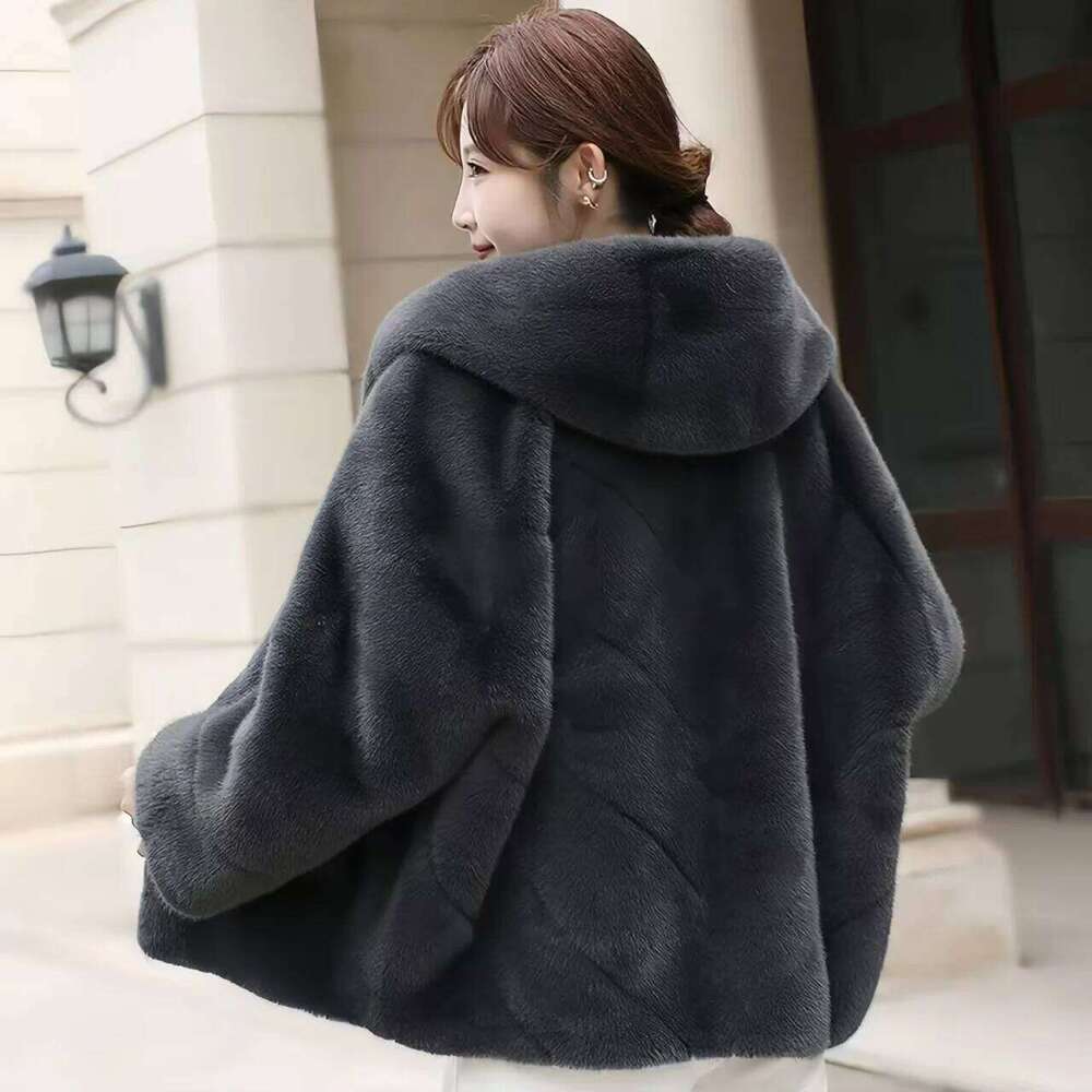 New Faux Mink Fur Coat for Women, Single Breasted Jacket,Korean Outwear,Hooded, Quilted, Thick , Autumn and Winter