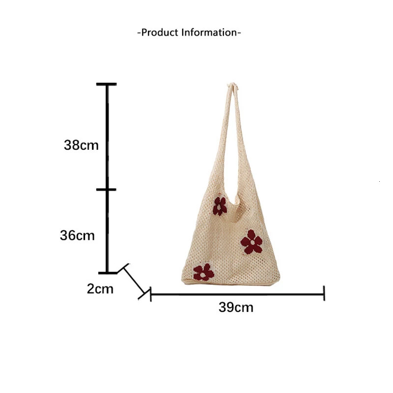 Summer Versatile Largecapacity Shopping Bag Simple Woven Flower Mesh Perforated Womens Singleshoulder Bag 250605