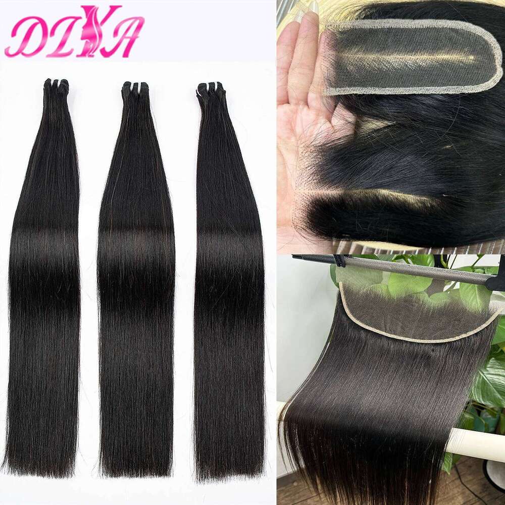 16A Veamese Double Drawn Bone Straight 13x4 Frontal 100% Raw Human Hair Bundles with 2x6/5x5 HD Lace Closure