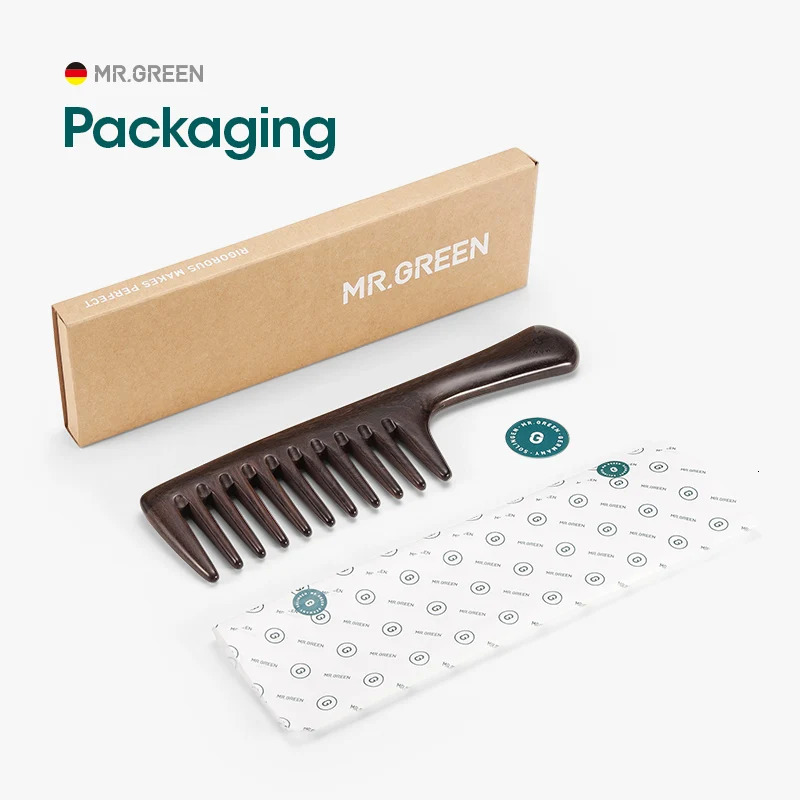 MR.GREEN Natural Wood Comb Wide Tooth Wet Hair Combs Anti-Static Styling Comb for Long Hair Head acupuncture point massage 250603