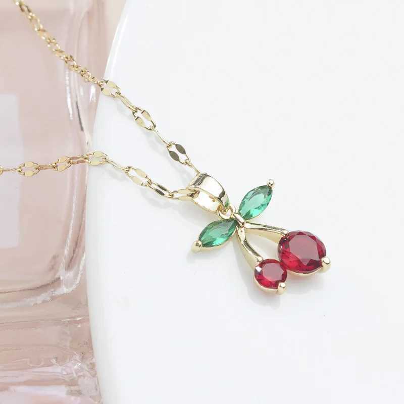 Fashion Korean style red cherry pendant micro-set zircon cute fruit necklace temperament cherry personality clavicle chain gift Y250605