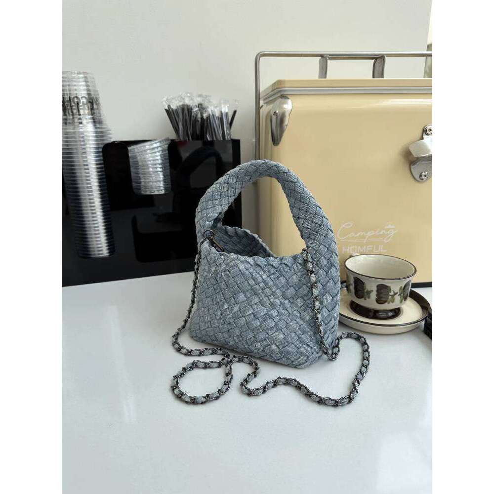 Thai Handmade Woven Denim Light Blue Basket for Women Summer New Single Shoulder Crossbody Chain Bag