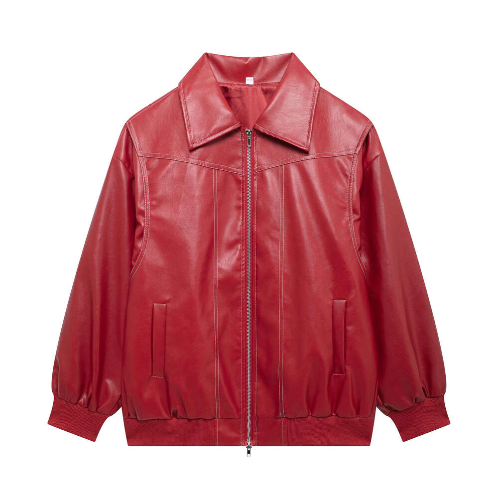 Women's Autumn Winter Casual PU Jacket Motorcycle Style Loose Leather Coat B5