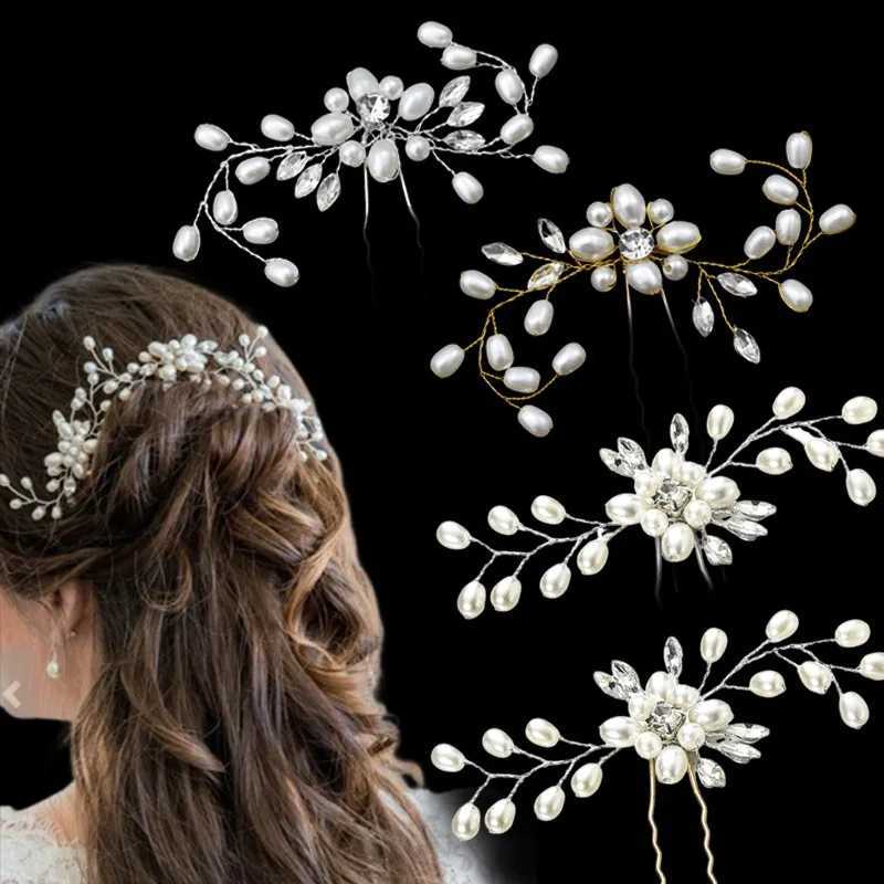 Elegant Pearl Crystal Hairpin Wedding Bridal U-shaped Metal Hair Comb Forks Hairstyle Clips Jewelry Accessories Design Tools Z250605
