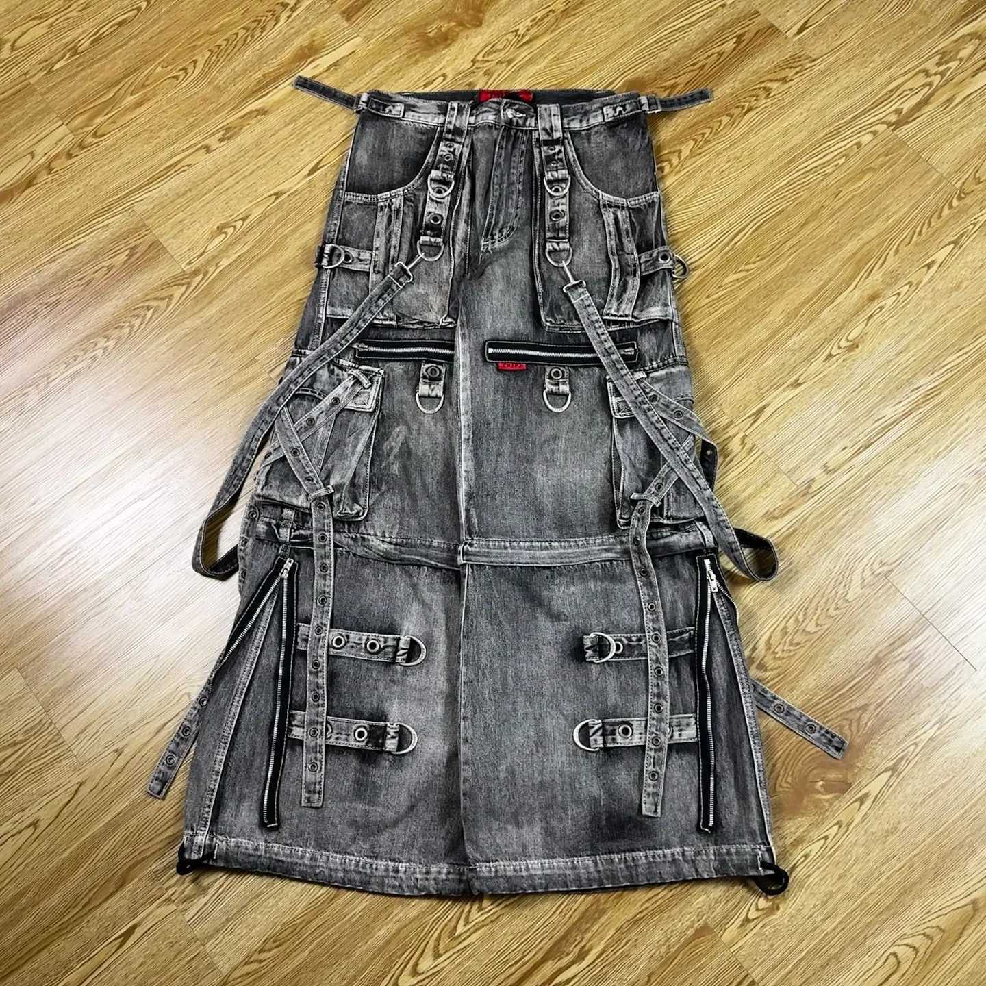 Gothic Ribbon Pocket Washed Super Wide Leg Jeans Men Y2K New American Harajuku Hip Hop Gothic Rock Retro Wide Pants Street Wear Z250605