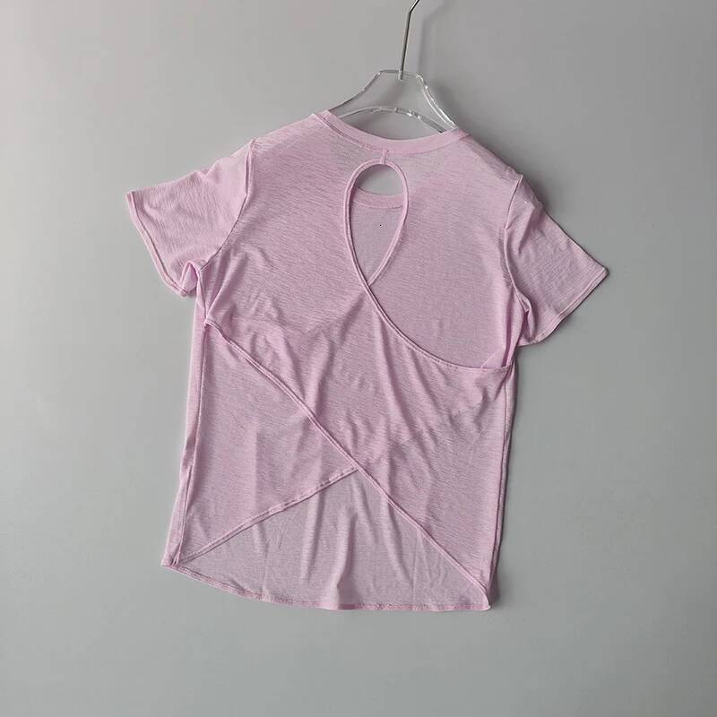 Yoga Clothes Women's Blouse Short-sleeved Hollow Cross Thin Mesh Beautiful Back Outside Shirts Slim Fiess Sports Top Clothing