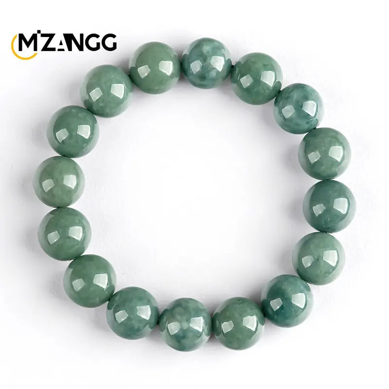 Really Natural A-grade Jadeite Bracelet Bean Green Round Beads Jade Strings Chinese Carving Men and Women Couple Hand Jewelry 250604