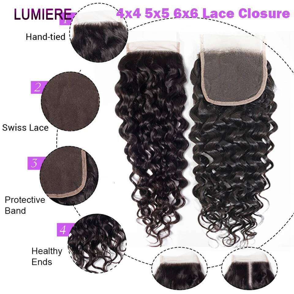 Deep Water Wave Human Bundles With Frontal HD Transparent Lace Closure And Bundle Raw Virgin Hair Weave Extension