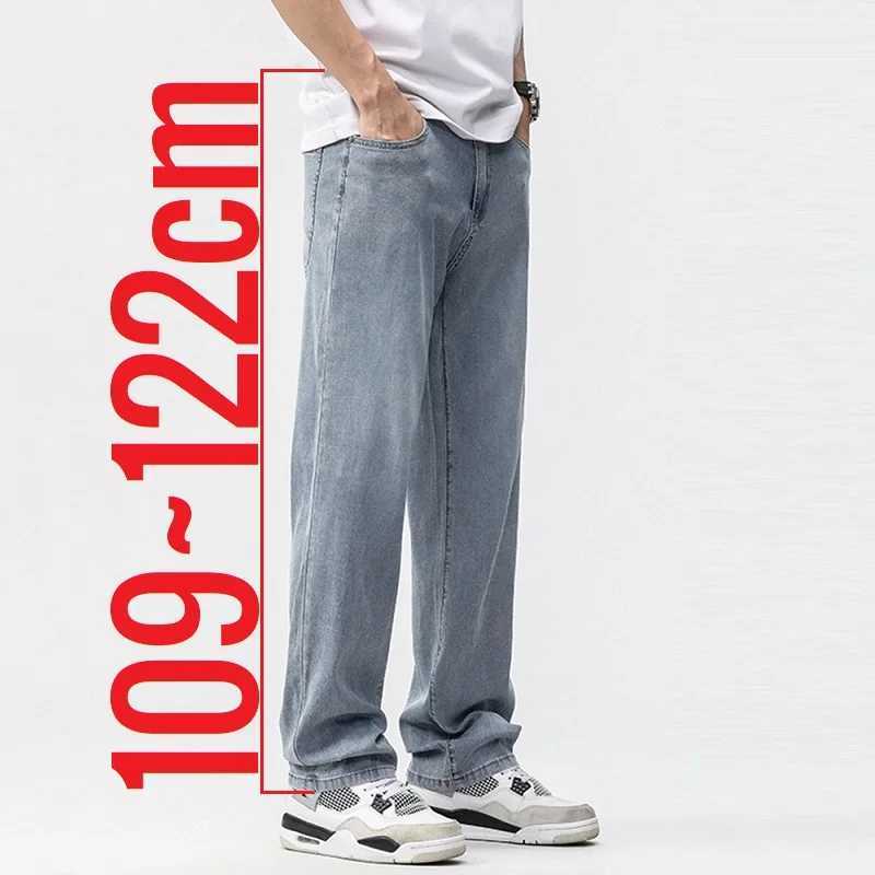 190cm Tall Man Jean Lyocell Wide Leg Denim Pants Male Extra Long Length 115cm 120cm Summer Big Clothes Light Stretch Straight Fit Z250605