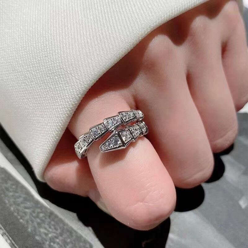 Gold Color Snake Adjustable Ring Sterg Sier with Bg Zircon Stone for Women Wedding Rings Engagement Fashion Jewelry