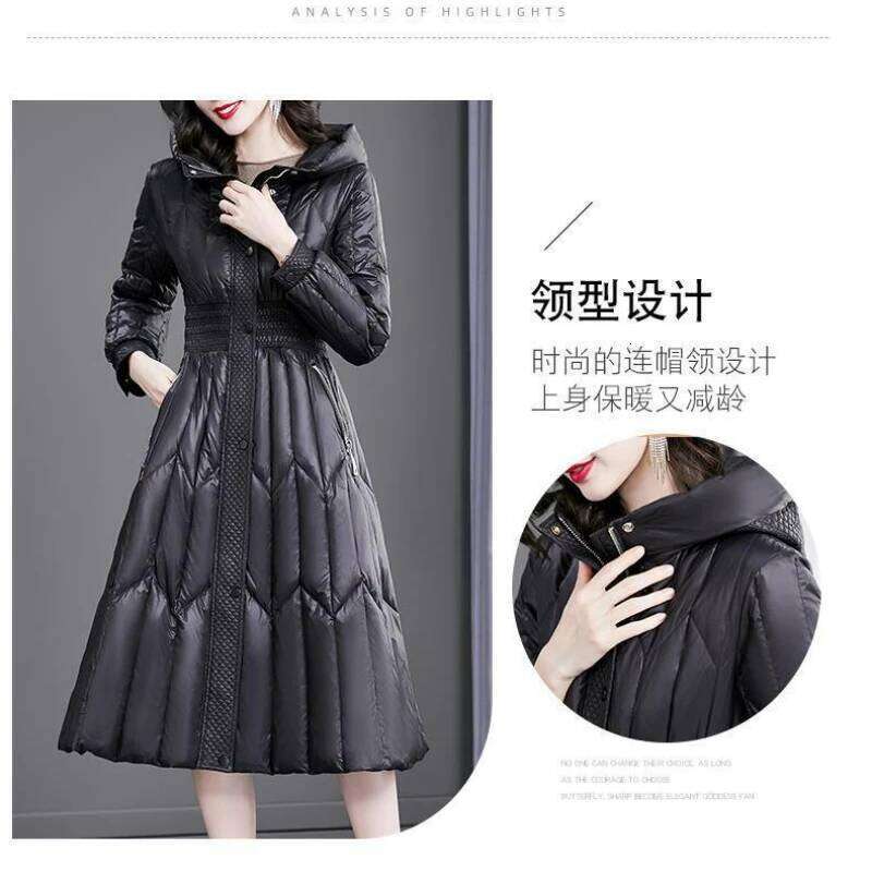 2024 New Women's Winter Slim Fit Waist Long Down Cotton Suit Hooded Style and Fashionable Mid Length Coat Parka