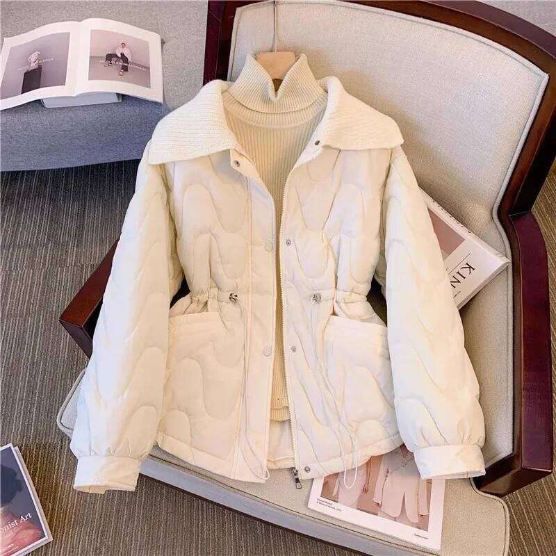 2024 New Women's Puffer Waist Hing Down Jacket Cotton-Padded Chubby Clothes High Sense Western Sle Outerwear