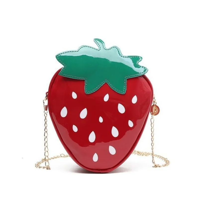 Womens Cute Patent Leather Summer Strawberry Shape Chain Bag Creative Fruit Girl Shoulder Crossbody Bag 250605