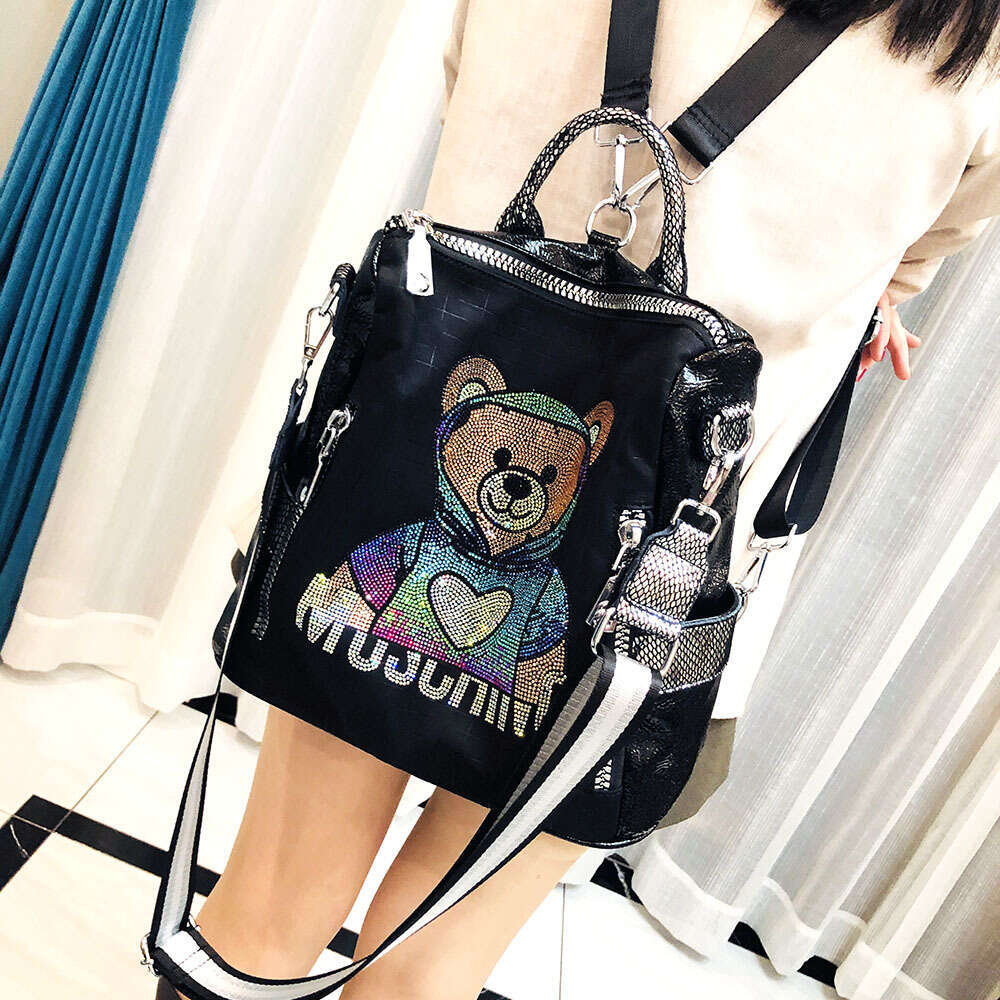 1033-50 Colorful Diamond Bear For Women New Fashion Personality Large Capacity Backpack Elegant Versatile Women's Bag