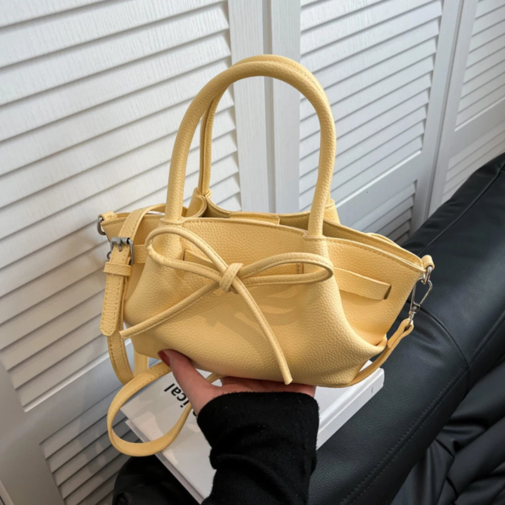 Delicate Lychee Pattern Bow Handbags for Ladies Womens Korean Soft Casual Buckle Crossbody Bag Daily Commute Shoulder Bags 250605