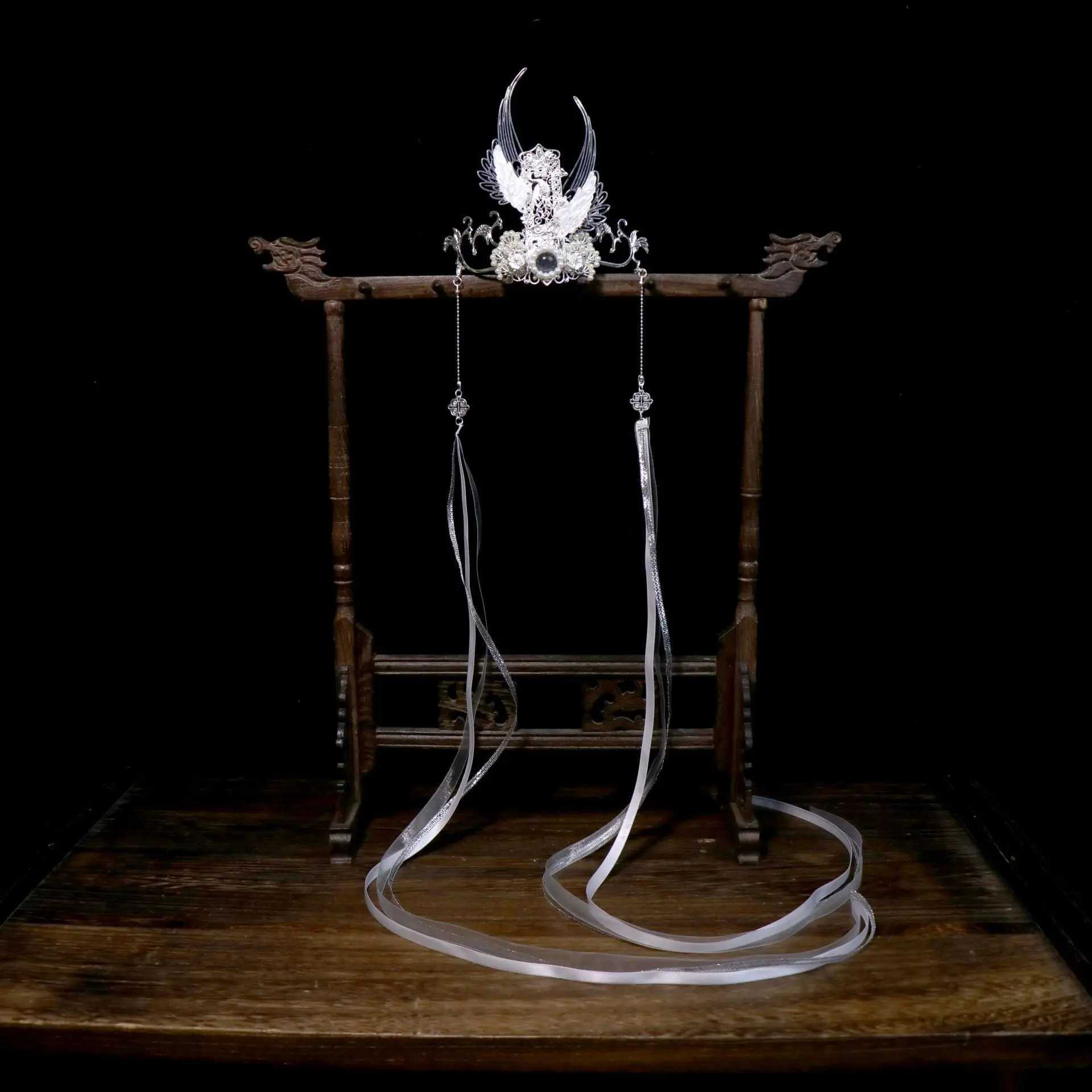 Chinese Headwear Handmade Double Wings With Two Hair Sticks And Long Ribbon Hair Accessories Z250605