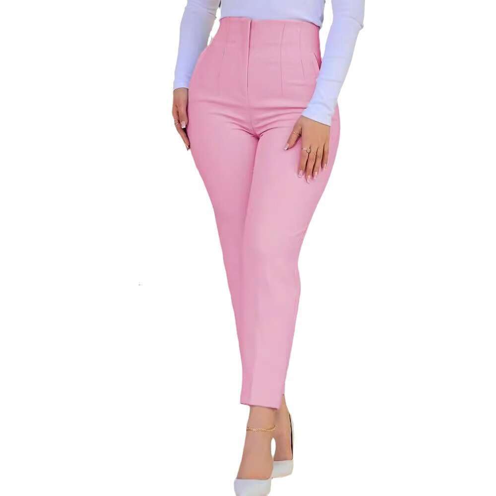 Women's Slim Fit Solid Color Pleated Zipper Versatile Blazer Cropped Pants B5