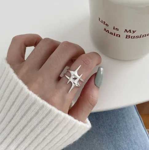 Vintage Irregular Silver Star Open Ring for Women Men Punk Gothic Silver Color Adjustable Couple Rings Y2K Egirl Jewelry Gift W250606