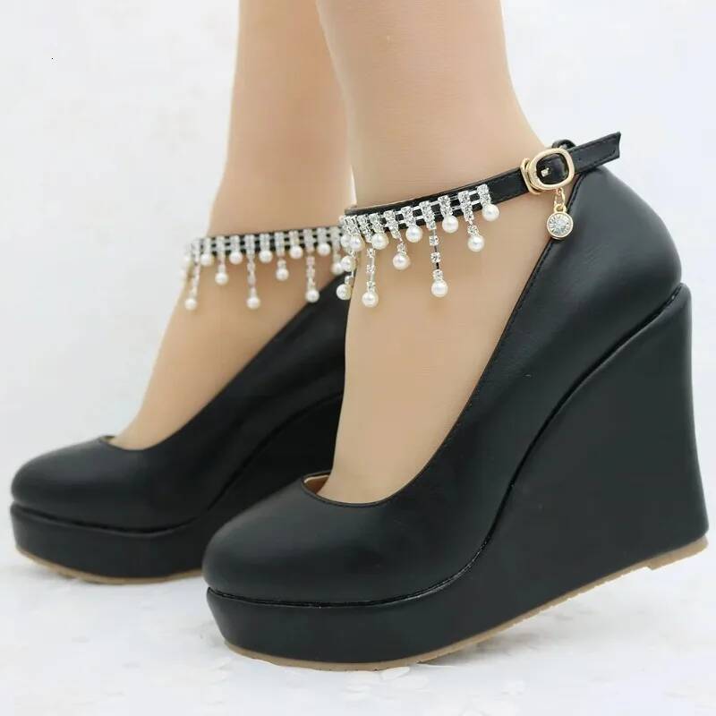 Ddmyoutdoor Cm White Round Head Wedges Platform Women Tassel Flowing High Heel Shoes Plus Size For Wedding Party Chaussure Femme Outdoor Shoes