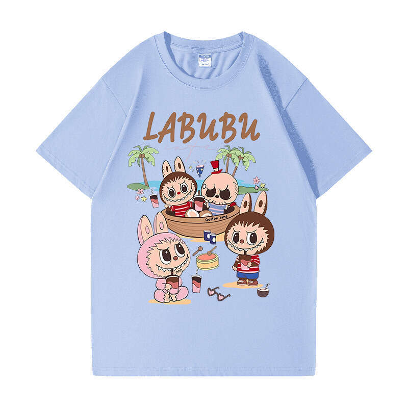 2025 New Labubu Shoulder Pure Cotton Short Sleeve Unisex Cartoon Anime Trendy T-Shirt Top labubu doll