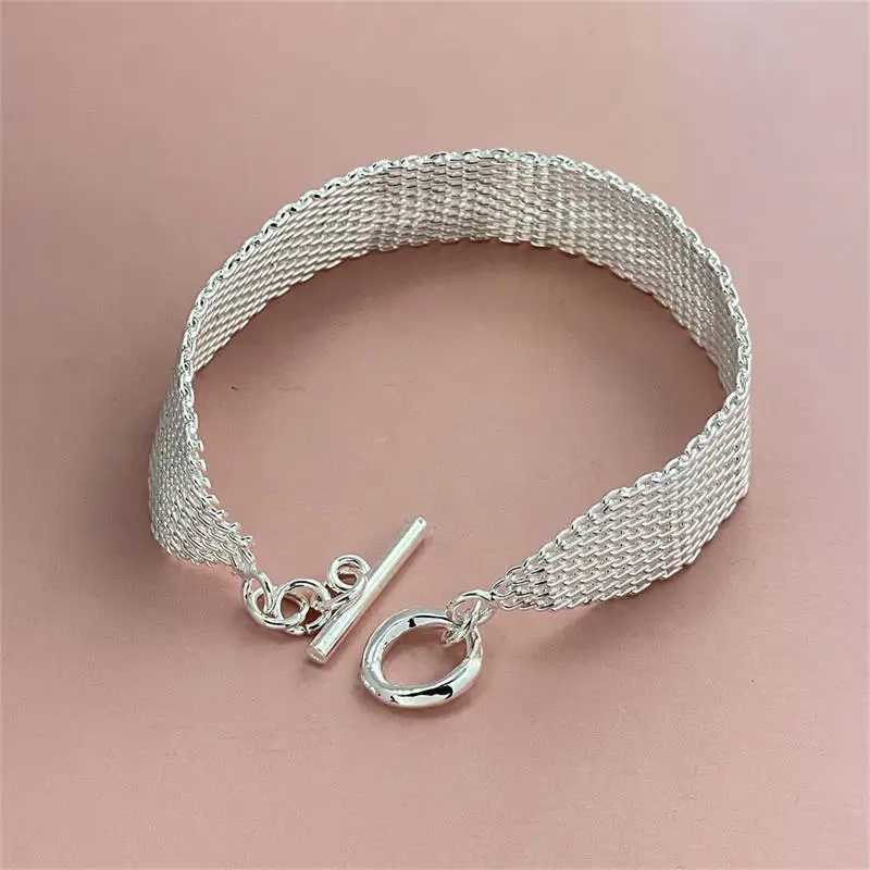 925 Sterling Silver Watchband Network Mesh Chain Bracelet For Women Men Charm Wedding Engagement Party Jewelry W250606