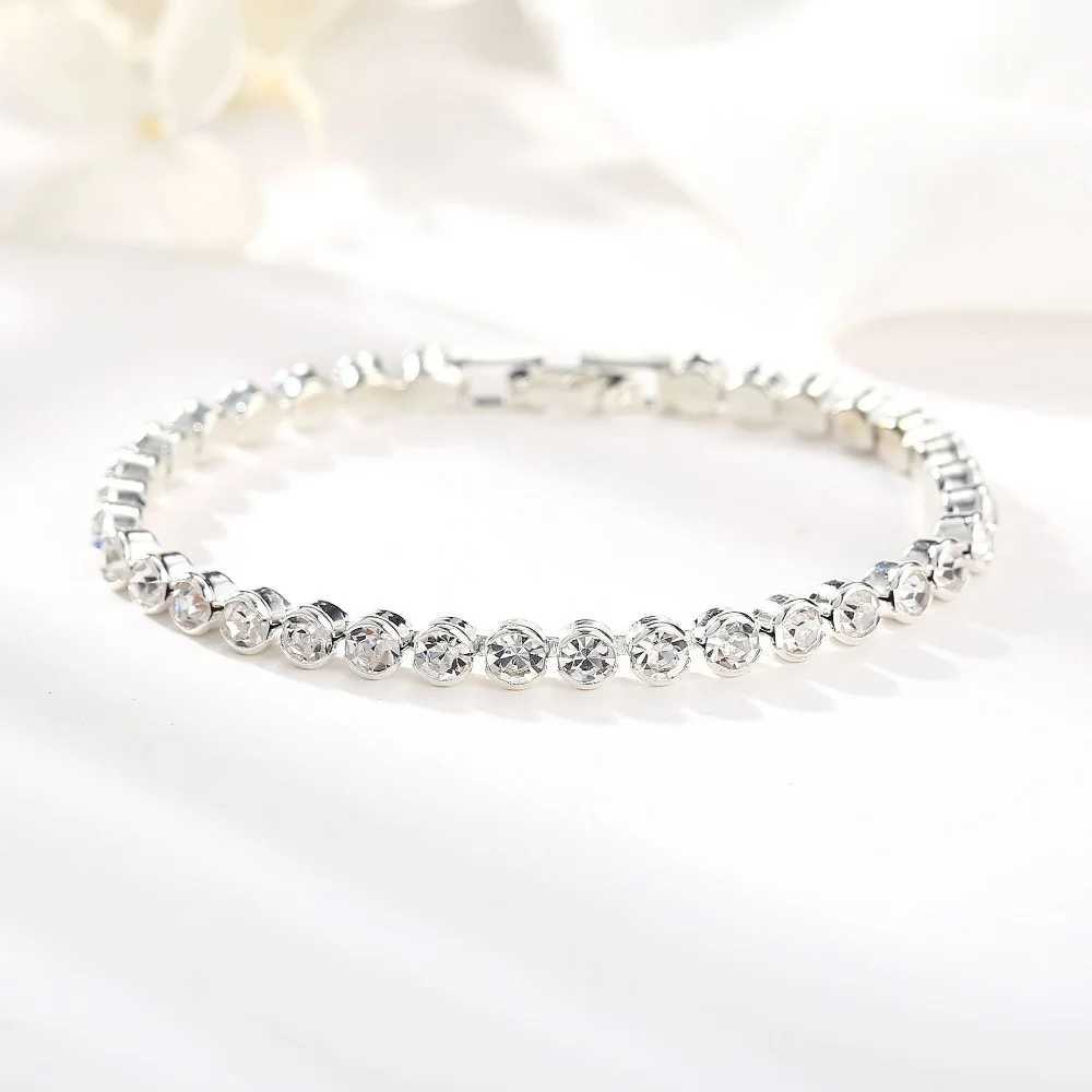 Luxury Crystal Tennis Bracelets For Women Wedding Gift Gold Silver Color Metal Roman Chain Bracelets Bangles Jewelry W250606