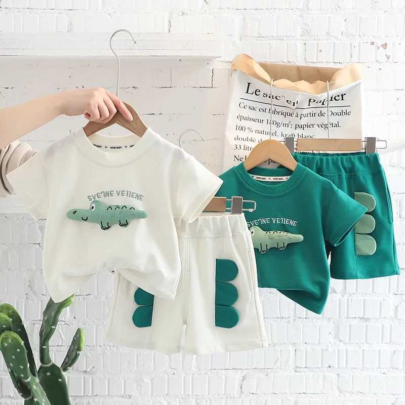 New Summer Infant Baby Girls Boys Cotton Clothes Sets Toddler Kids 3D Cartoon Crocodile T-Shirts Top and Shorts 2pcs/Set Outfits R250606