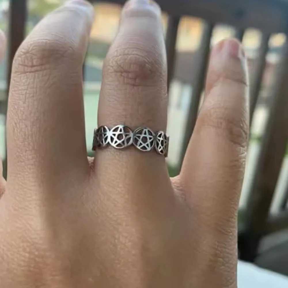 COOLTIME Supernatural Pentagram Ring for Women Stainless Steel Geometric Circular Pentacle Couple Rings Jewelry Gift W250606