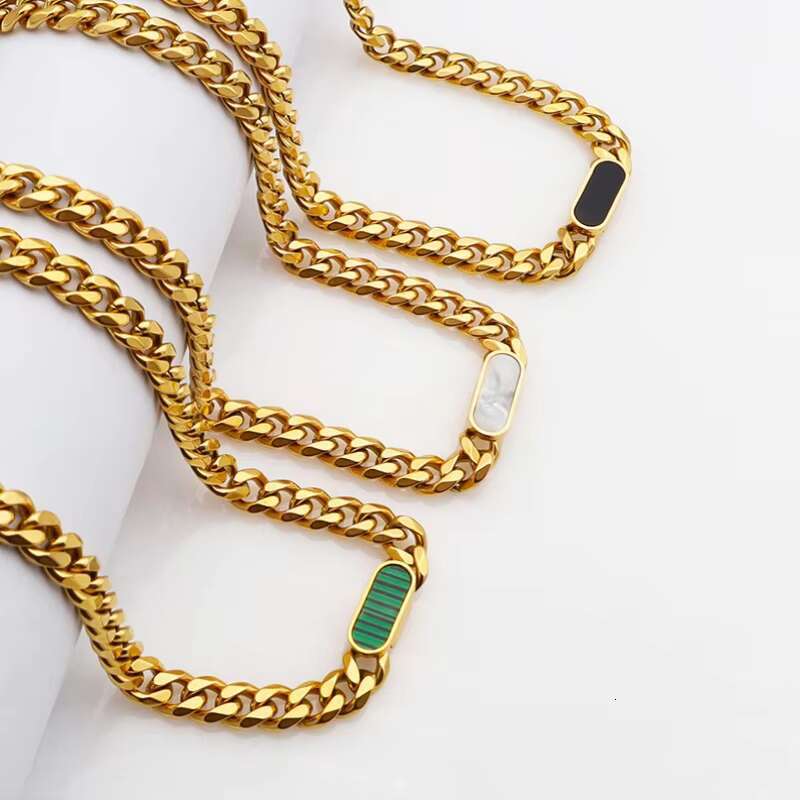 2024 Hot Selling Hip Hop 18K Gold Plate Stainless Steel Chunky Cuban Link Shell Bracelet Necklace