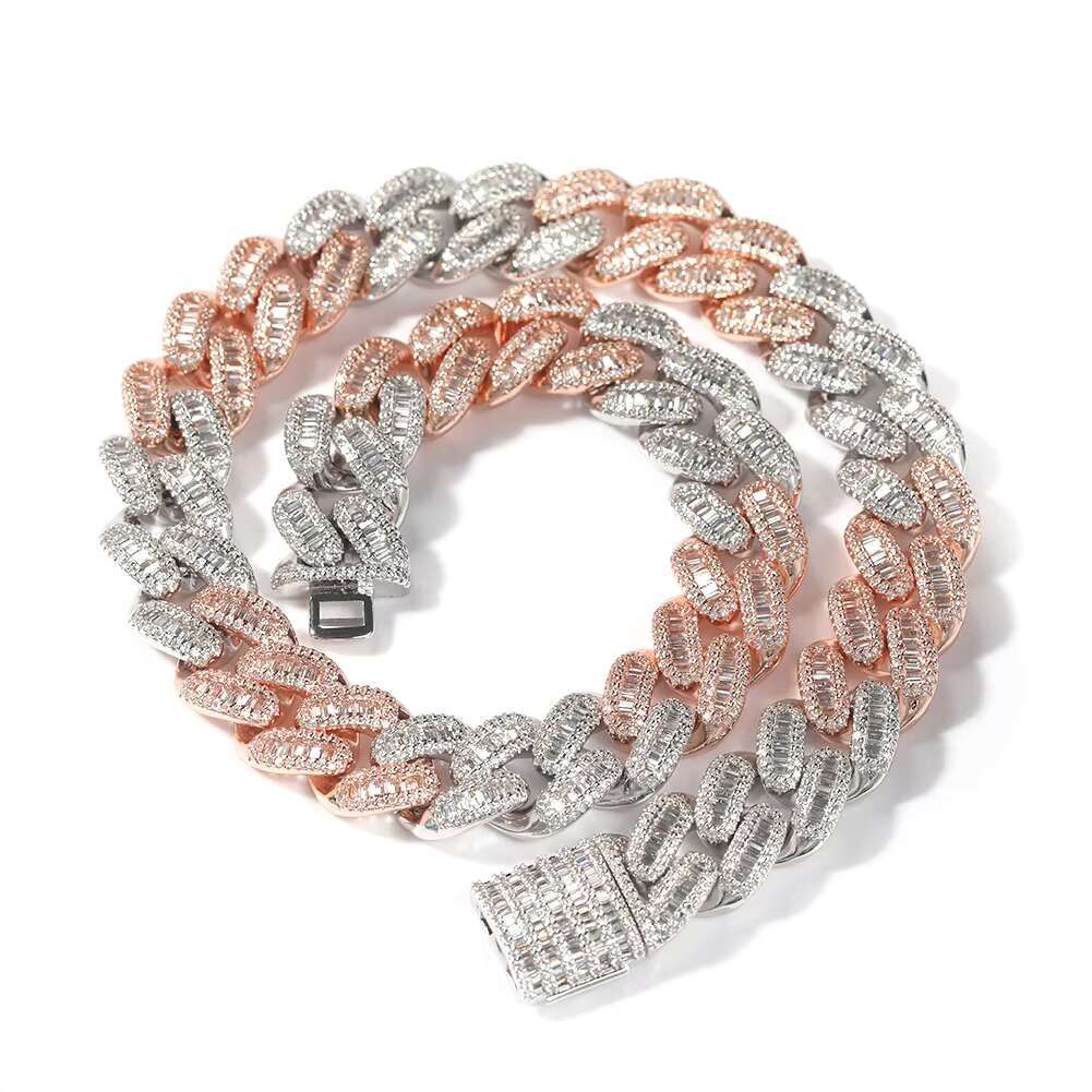 Mens Cuban Link Chain Miami Cuban Necklace Diamond Two Tone Trichroic Plated Brass Iced Out Hip Hop Jewelry Chain for Men